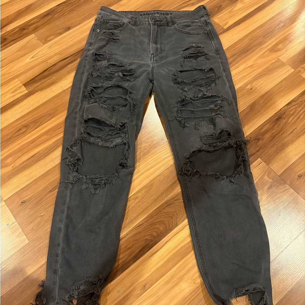 American Eagle Outfitters Black Distressed Straight Leg Jeans